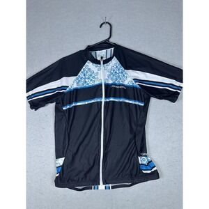 Garneau Cycling Jersey Shirt Mens 2XL Black Blue White Full Zip Short‎ Sleeve